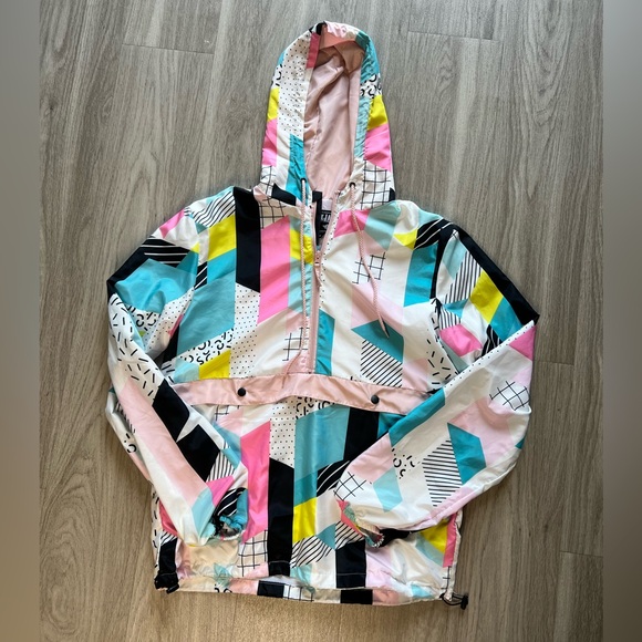Super Funky Retro Neon Print Rain Fly Jacket - Picture 1 of 9